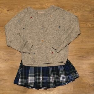 Gray Sweater with Hearts And Cute Skirt
